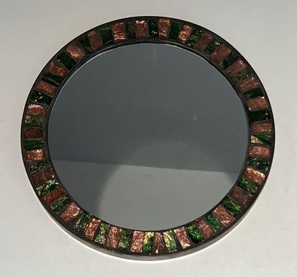 Brass & Ceramic Round Mirror, 1950s-BA-1619808