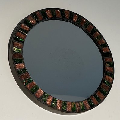 Brass & Ceramic Round Mirror, 1950s-BA-1619808