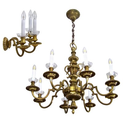 Brass Chandelier & Wall Light, 1900-TZ-1156919