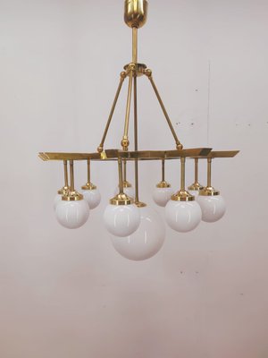 Brass Chandelier with 10 White Globe Lights-QLH-957994