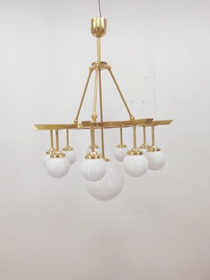 Brass Chandelier with 10 White Globe Lights-QLH-957994