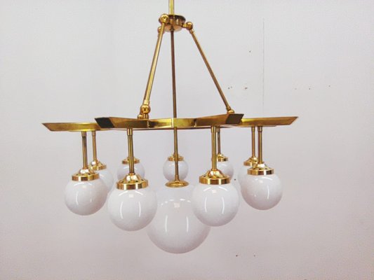 Brass Chandelier with 10 White Globe Lights-QLH-957994