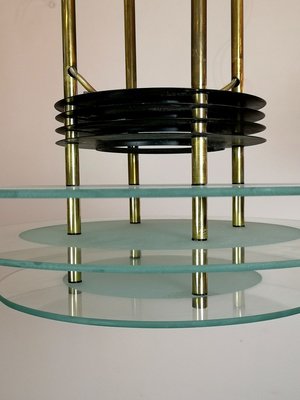 Brass Chandelier with 3 Glass Panels, 1970s-UWE-693517