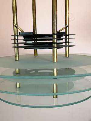 Brass Chandelier with 3 Glass Panels, 1970s-UWE-693517