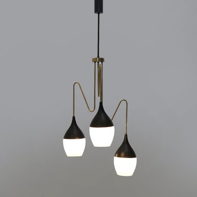 Brass Chandelier with 3 Pendants, 1950s-EZ-1703573