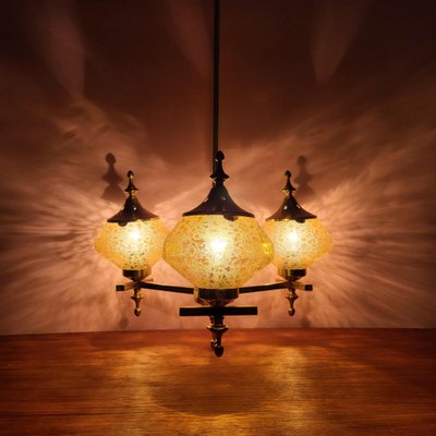 Brass Chandelier with Shades, Norway, 1960s-ZPB-1760205