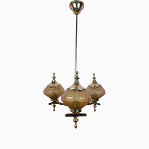 Brass Chandelier with Shades, Norway, 1960s-ZPB-1760205