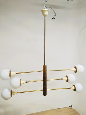 Brass Chandelier with Spheres in Opal, 1960s-NUO-935401