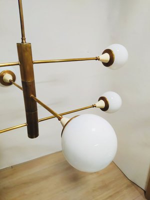 Brass Chandelier with Spheres in Opal, 1960s-NUO-935401