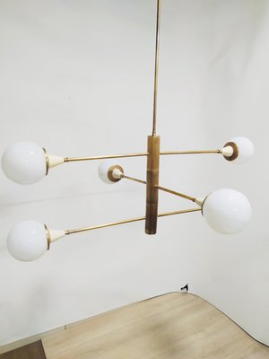 Brass Chandelier with Spheres in Opal, 1960s-NUO-935401