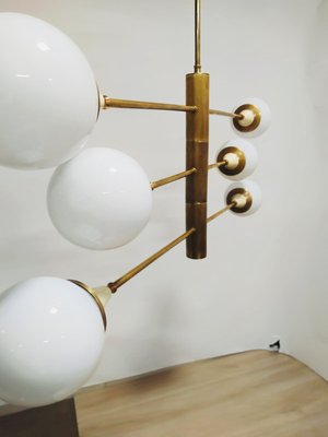 Brass Chandelier with Spheres in Opal, 1960s-NUO-935401