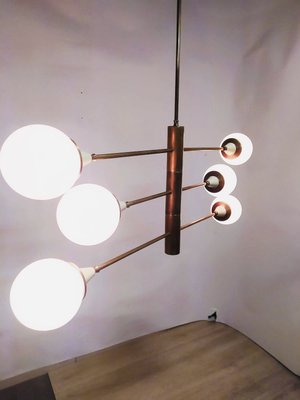 Brass Chandelier with Spheres in Opal, 1960s-NUO-935401