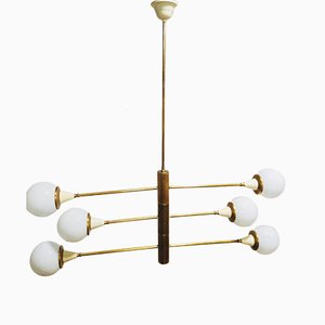 Brass Chandelier with Spheres in Opal, 1960s-NUO-935401