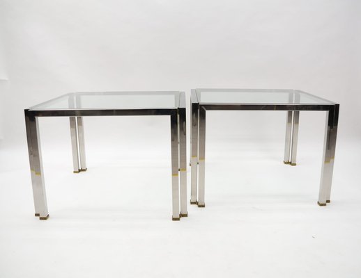 Brass, Chrome and Glass T28 Coffee Tables by Peter Ghyczy, 1970s, Set of 2-KQB-1401160