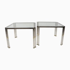 Brass, Chrome and Glass T28 Coffee Tables by Peter Ghyczy, 1970s, Set of 2-KQB-1401160