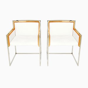 Brass, Chrome, Copper and Alcantara Armchairs by Alain Delon for Maison Jansen, 1972, Set of 2-YJA-1078727