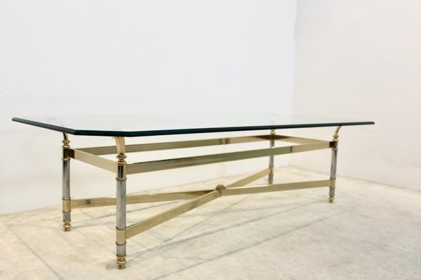 Brass, Chrome & Glass Center table, France 1970s-MO-811905