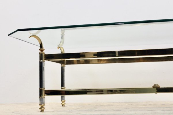 Brass, Chrome & Glass Center table, France 1970s-MO-811905