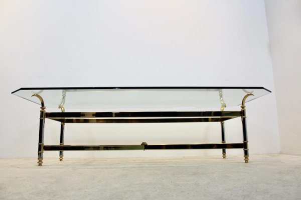 Brass, Chrome & Glass Center table, France 1970s-MO-811905