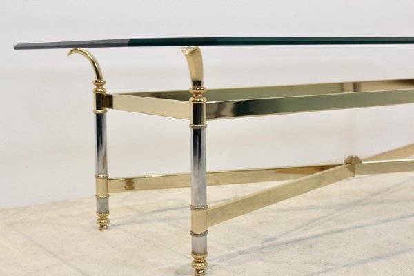 Brass, Chrome & Glass Center table, France 1970s-MO-811905