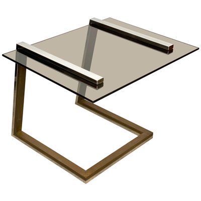 Brass Chrome & Smoked Glass Coffee Side Table, Italy, 1970s-LYQ-1171636