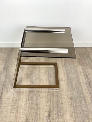 Brass Chrome & Smoked Glass Coffee Side Table, Italy, 1970s-LYQ-1171636