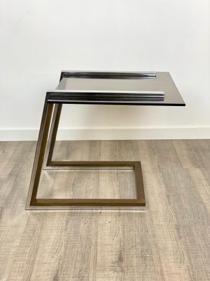 Brass Chrome & Smoked Glass Coffee Side Table, Italy, 1970s-LYQ-1171636