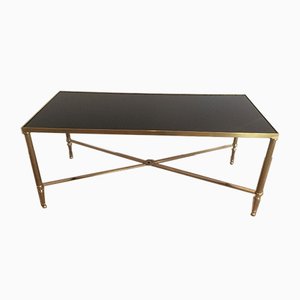 Brass Coffee Table with Black Lacquered Top attributed to Maison Jansen, 1940s-BA-658618