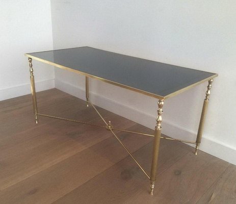 Brass Coffee Table with Blue Mirror Top, 1960s-BA-658606