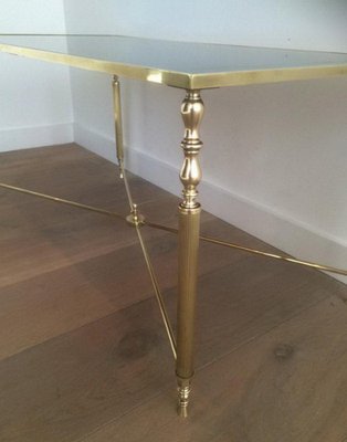 Brass Coffee Table with Blue Mirror Top, 1960s-BA-658606