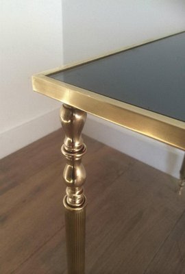 Brass Coffee Table with Blue Mirror Top, 1960s-BA-658606