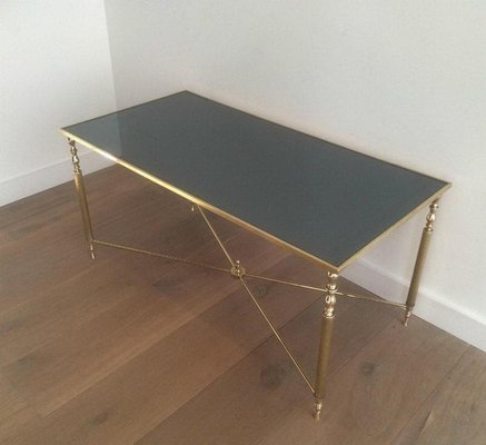 Brass Coffee Table with Blue Mirror Top, 1960s-BA-658606