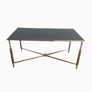 Brass Coffee Table with Blue Mirror Top, 1960s-BA-658606