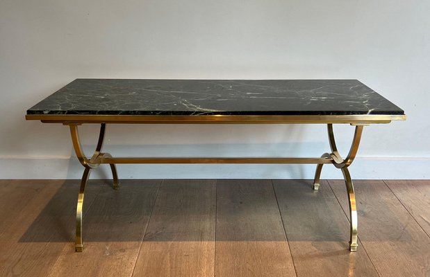 Brass Coffee Table with Marble Tray from Maison Jansen, 1940s-BA-1694746