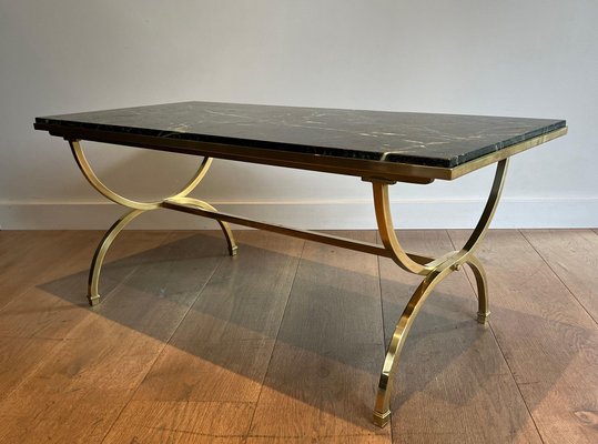 Brass Coffee Table with Marble Tray from Maison Jansen, 1940s-BA-1694746