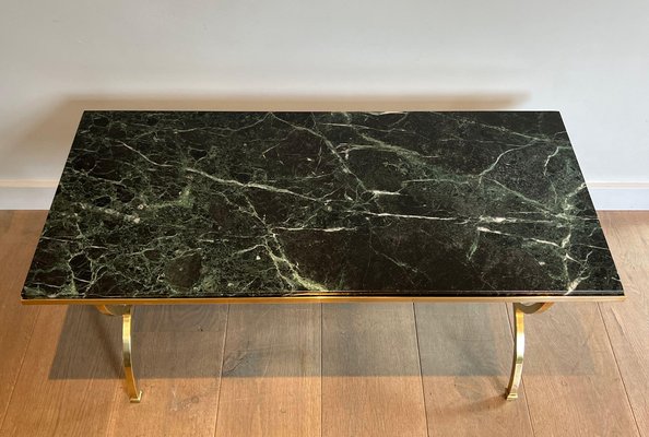 Brass Coffee Table with Marble Tray from Maison Jansen, 1940s-BA-1694746