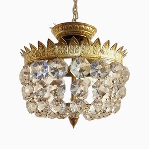 Brass & Crystal Ceiling Lamp, Spain, 1950s-RGF-1725719