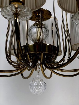 Brass, Crystal & Silk Shade Chandelier from J. L. Lobmeyr, 1960s-BAF-763428