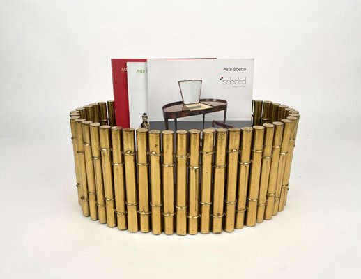 Brass Faux Bamboo Magazine Rack or Basket by Bottega Gadda, Italy, 1970s-LYQ-1171222