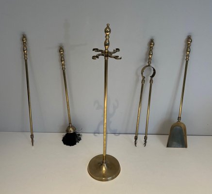 Brass Fireplace Tools, 1970s, Set of 5-BA-1516224