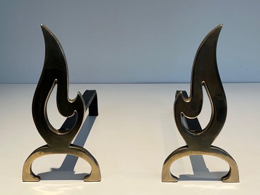 Brass Flame Andirons, 1970s, Set of 2-BA-1481489