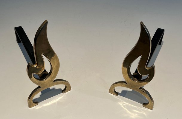 Brass Flame Andirons, 1970s, Set of 2-BA-1481489