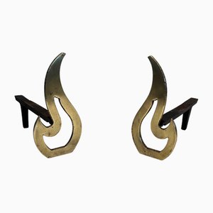 Brass Flame Andirons, 1970s, Set of 2-BA-1524625