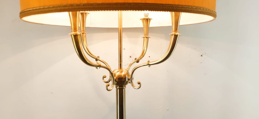 Brass Floor Lamp with 4 Lights & Lampshade-QLH-1107402