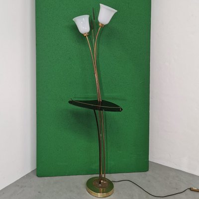 Brass Floor Lamp with Black Acrylic Glass Table and Murano Glass Shades, 1950s-PRS-1804562