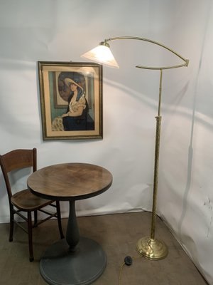 Brass Floor Lamp with Glass Lampshade, 1950s-NUO-752921