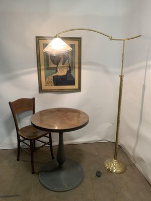 Brass Floor Lamp with Glass Lampshade, 1950s-NUO-752921