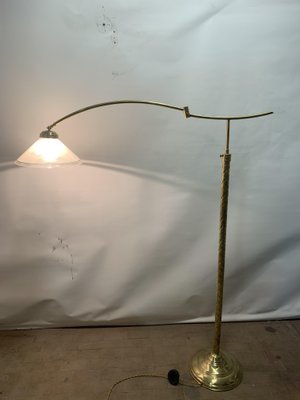 Brass Floor Lamp with Glass Lampshade, 1950s-NUO-752921