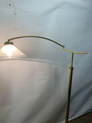 Brass Floor Lamp with Glass Lampshade, 1950s-NUO-752921