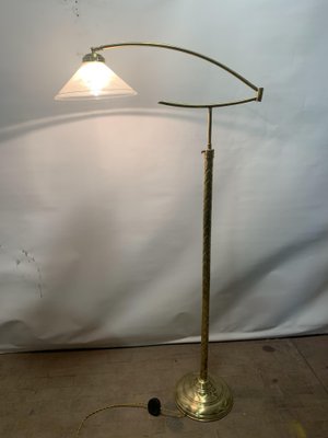 Brass Floor Lamp with Glass Lampshade, 1950s-NUO-752921